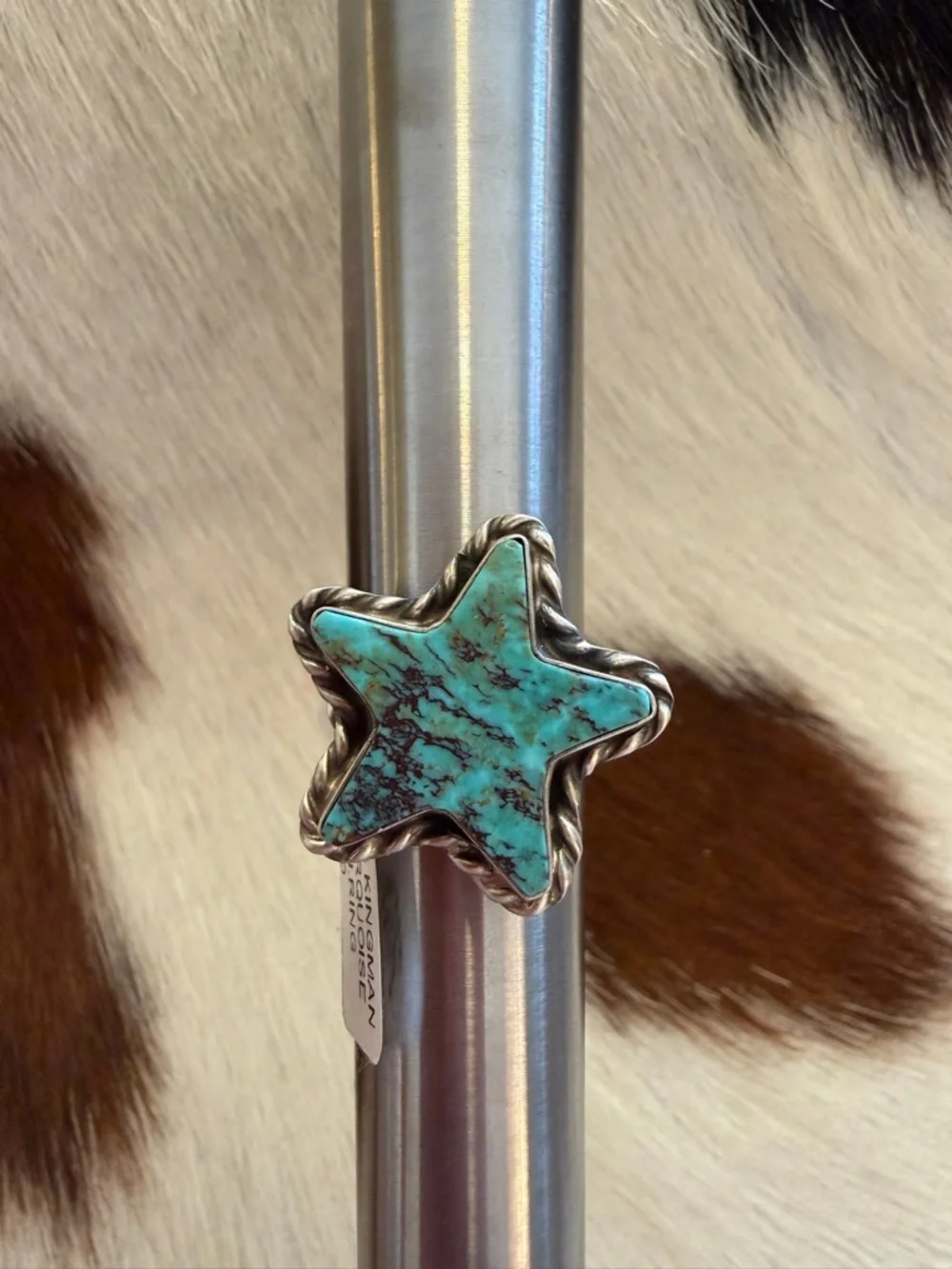 ❤️ Signed “Larson Chee” Kingman Turquoise Star Navajo Native American ADJ RING - Picture 8 of 15